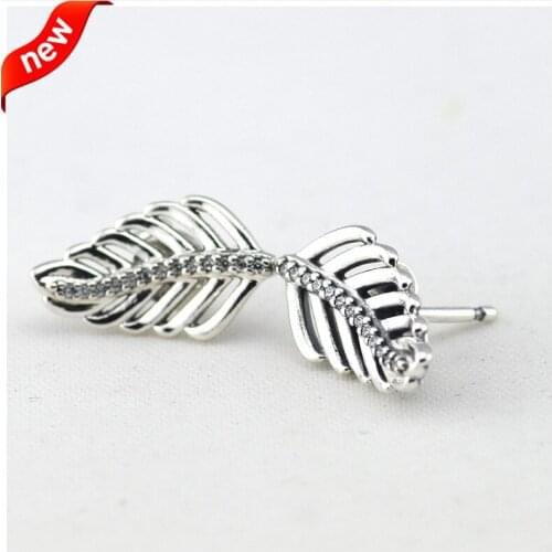 CKK 925 Sterling Silver Shimmering Feathers Stud Earrings Original Fashion Jewelry Making Anniversary Gift