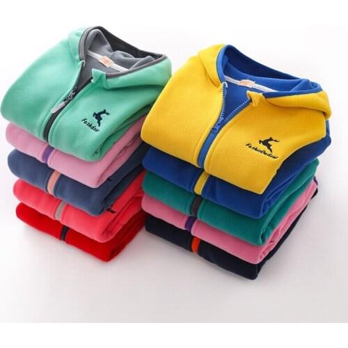 Childrens Zipper Hoodie Fleece Jacket Boys Girls Double-Layer Contrast Comfortable&Windproof Coat 100-160cm Unisex Soft Wear