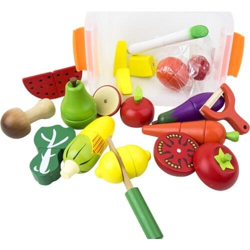 Baby Wooden Toys Pretend Playset Kids Kitchen Set Cutting Magnetic Fruit Vegetable Miniature Food Girls Boys Educational Toys