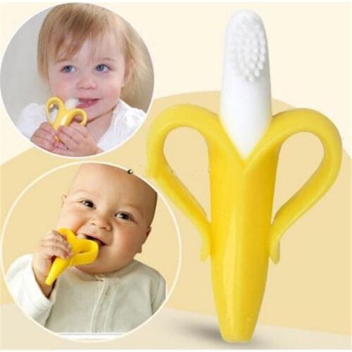 Baby Silicone Training Toothbrush Banana Shape Safe Toddle Teether Chew Toys Teething Ring Gift For Safe Baby Teether