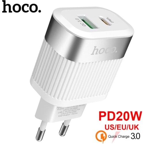 Hoco Dual Port Charger PD20W+QC3.0 PD USB Type C Charger For iPhone 12 Fast Charger UK EU Plug Adapter For Samsung S20 A51 A12