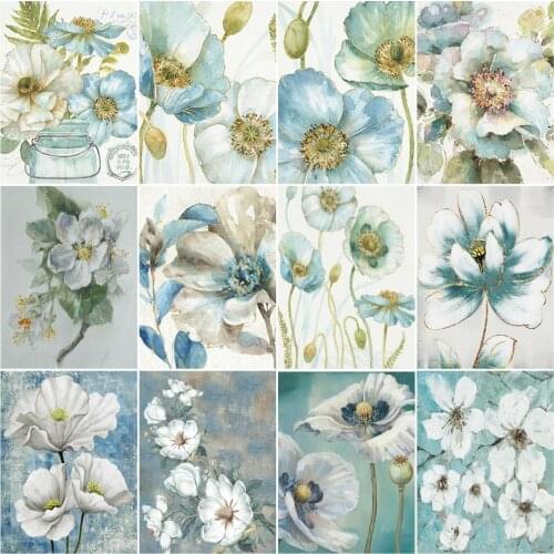 HUACAN Painting By Number White Flower Kits For Adults Handpainted DIY Coloring By Number Floral Home Decor Drawing On Canvas