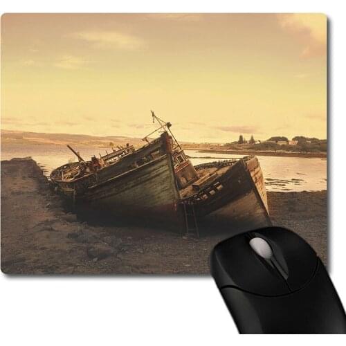 Worn wooden boats on the coast printed Heavy weaving anti-slip rubber pad office mouse pad Coaster Party favor gifts 220x180x3mm