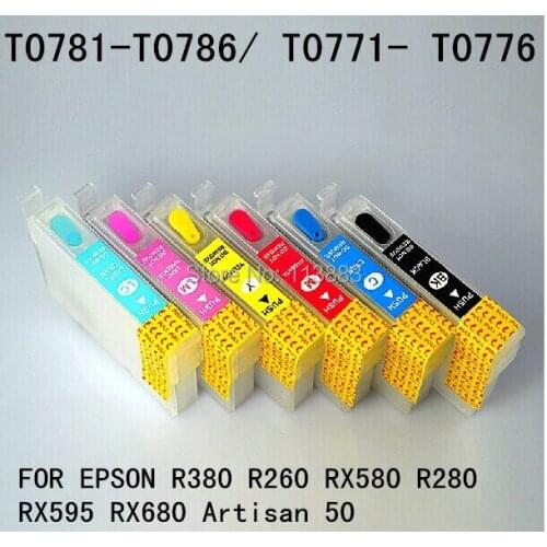 78 T0781 -T0786 Refillable ink cartridge for EPSON R380 R260 RX580 R280 RX595 RX680 Artisan 50 printer Auto reset chip