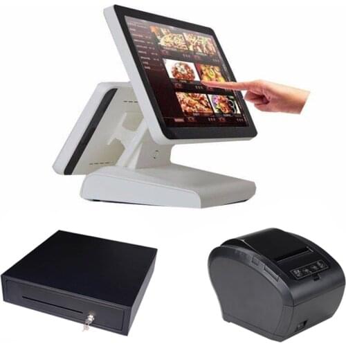 Dual screen 15 inch display cash register and 80mm Printer, 410mm Cash box all in the pc