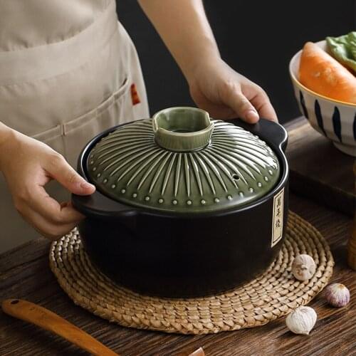 Ceramic Casserole Japanese Round Green Blue 2.5-6L Multiple Size Cooking Pot Cookware Household Kitchen Supplies Saucepan