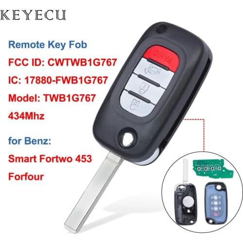 Keyecu Flip Remote Car Key Fob 4 Buttons 434MHz 4A PCF7961M for Benz Smart Fortwo 453 Forfour 2015 2016 2017 CWTWB1G76 TWB1G767
