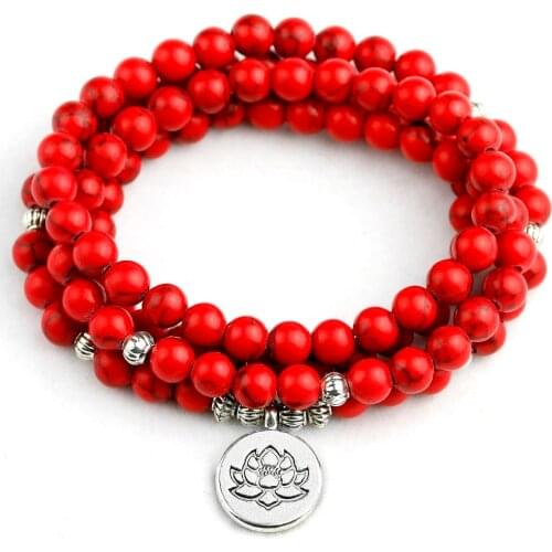 Red Howlite Buddha Prayer 6MM Beads Necklace Bracelets Handmade Jewelry Bracelet for Women or Men Meditation Jewelry