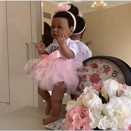 55CM reborn doll lifelike real soft touch full body silicone saskit doll in medium black skin high quality rooted hair bath toy