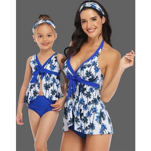 Girl Halter Swimwear Women Tankini Tummy Control Swim wear Tank Top Shorts Bikini Set Parent Child Swimsuit 2-Piece Bathing Suit