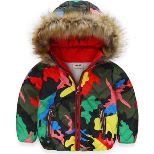Jackets for boys and girls 2020 new winter camouflage plus velvet hooded coat