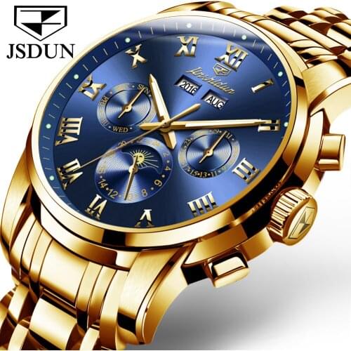 JSDUN Mechanical Watch Men Automatic Luxury Watches Men Waterproof Gold Stainless Steel Sapphire Watch Clock Montre Homme 8718