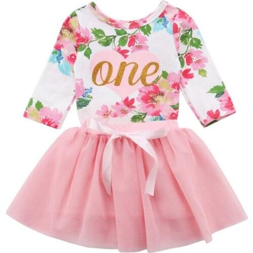 Lovely Newborn Baby Girls Floral Long Sleeve Tops Romper Tulle Tutu Skirt Outfit Set Clothes