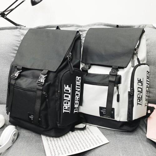 Ladies Fashion Cool Trend Canvas Stitching Contrast Color School Bag Backpack Large Capacity Leisure School Shopping Tote Bag