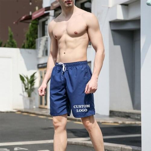 Custom Logo Mens Swimming Shorts Quick-Drying Beach Pocket Five-Point Long Shorts GYM Wear Running Training Beach Swim Shorts