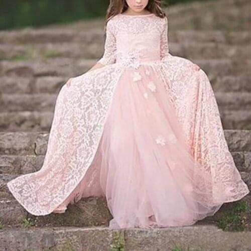 Real Image LovelyPink Flower Girl Dresses For Wedding Party Floor Length Backless Princess Gown Junior Bridesmaid Dress For Girl