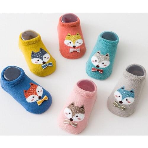 Newborn Infant Non Slip Socks Toddler Boy Girl Baby Cotton Warm Terry Thick Animal Print Fox Dinosaur Funny Ankle Sneakers Socks