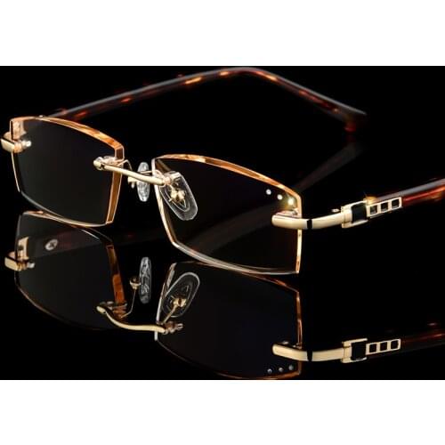 Rimless Reading Glasses Men Tint Brown Diopter Eyewear +100 150 200 250 300 350 Fashion Read Presbyopia Eyeglasses