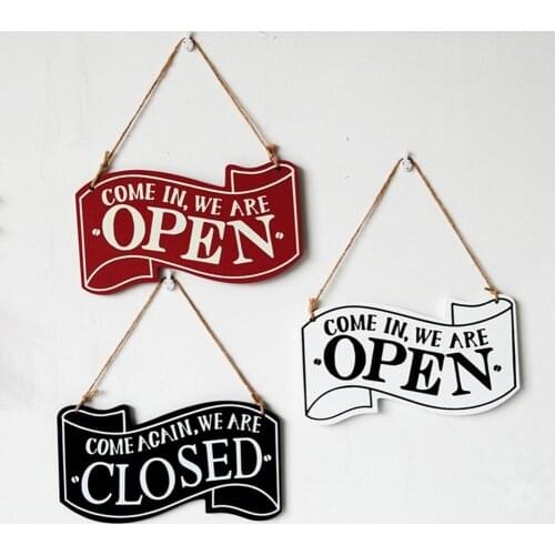 3 Colors Open Closed Pattern Door Hanging Plaque Decorative Double Sided Wood Word Pattern Door Sign Pendant for Home Shop