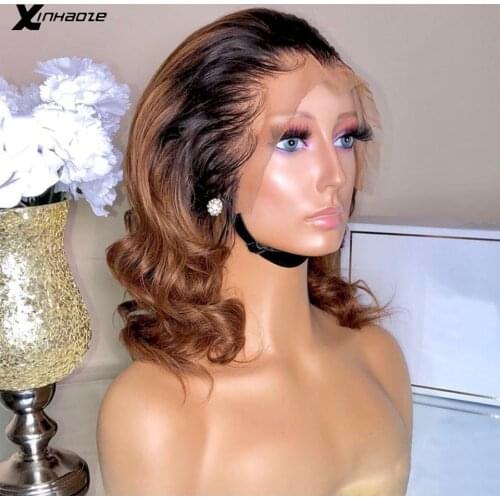 Brazilian Ombre 1B#30 Body Wave Short Bob 13x4 Lace Front Human Hair Wig With Baby Hair 180Density Glueless 4x4 Lace Closure Wig