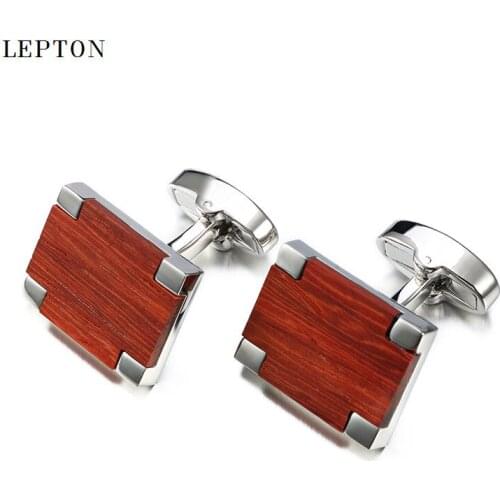 Low-key Luxury Wood Cufflinks For Mens Business High Quality Lepton Square Rosewood Cuff links Men Shirt Button Cufflink Gemelos