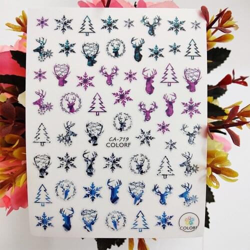 Christmas Stickers for Nails Deer Snowflake 3D Nail Sticker Sliders Decals Design New Year Manicure Decorations Accessories
