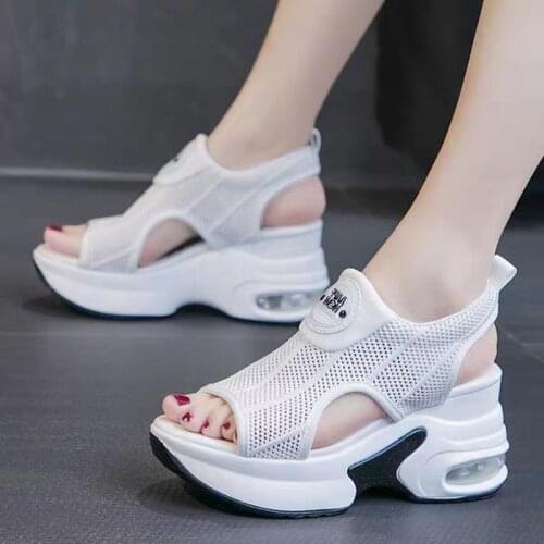 Mesh Hollow Out Platform Comfortable Peep Toe Sandals Women Summer Non-Slip Sandals Air Cushion Shoes Wedges Heighten Rome Shoes
