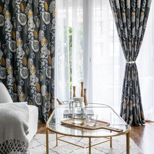 American Blackout curtains for living room bedroom window printed black foral curtain ready made