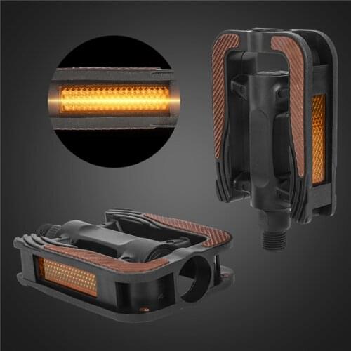 1 Pair Lightweight Bike Pedals Mountain Bike Bicycle Non-slip High Strength Pedals with Light Reflector Bicycle Bike Parts