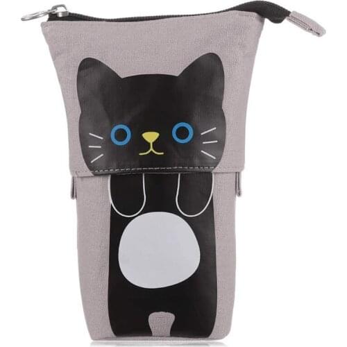 Transformer Stand Store Pencil Holder Cartoon Cute Cat Telescopic Pencil Case Organizer Pen Case Box Black Cat