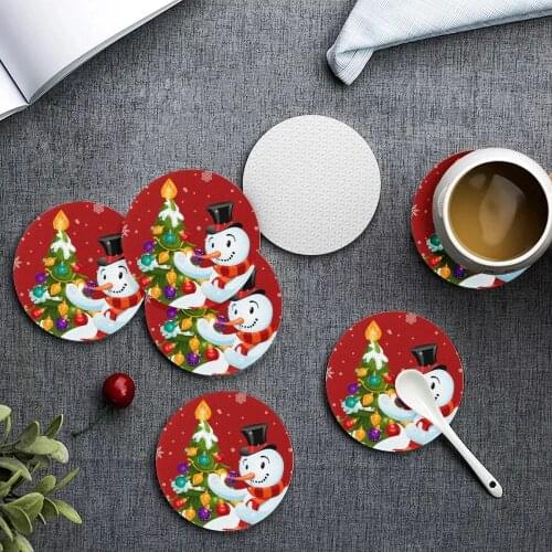 Upetstory 6pcs/set Round Christmas Coasters Heat Resistant Tea Cup Pads Protection Drink Coasters Custom Placemats