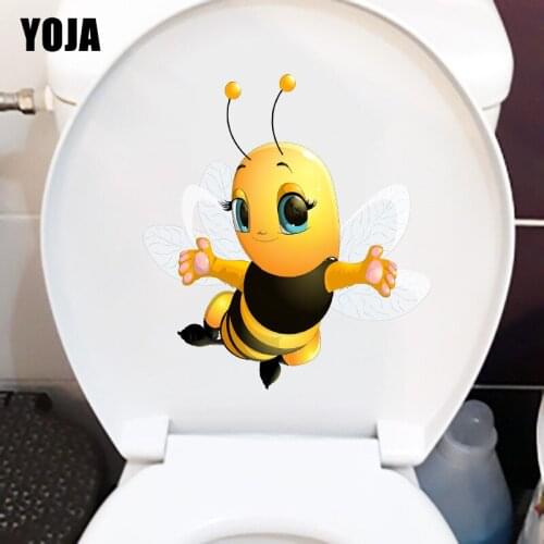 YOJA 20.7×22.7CM Creative Cartoon Bee Home Kids Room Wall Decoration Funny Toilet WC Stickers T1-2763