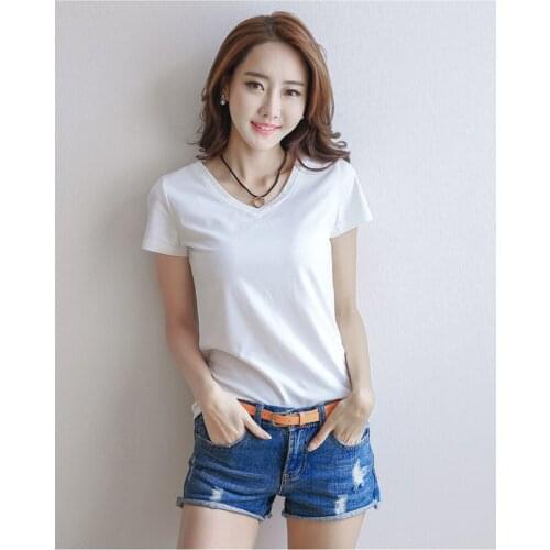 2021 Summer Short Sleeve T-shirt Women V-Neck / Round Neck Solid Color Tees Black / White Simple Women T Shirt Casual Tees Tops