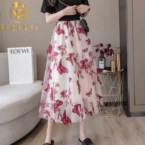 New 2020 Summer Fashion Streetwear Elegant 3D Butterfly Embroidery Mesh Skirt Women Office Lady Holiday Skirts