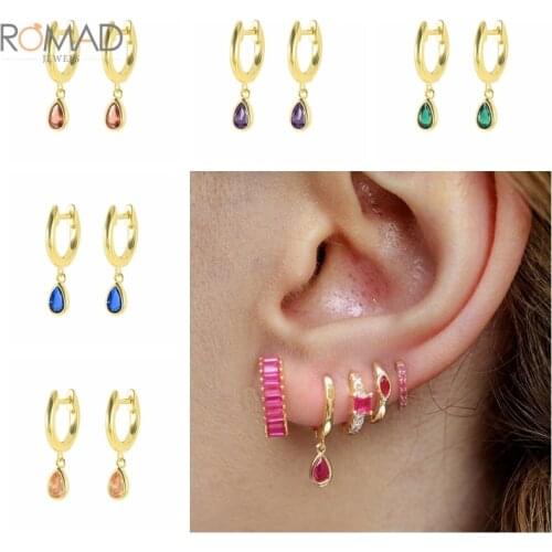 ROMAD Cute Water Drop Pendants Hoop Earrings For Women 925 Sterling Silver Charms Jewelry Green Zircon Earrings Korean Brincos