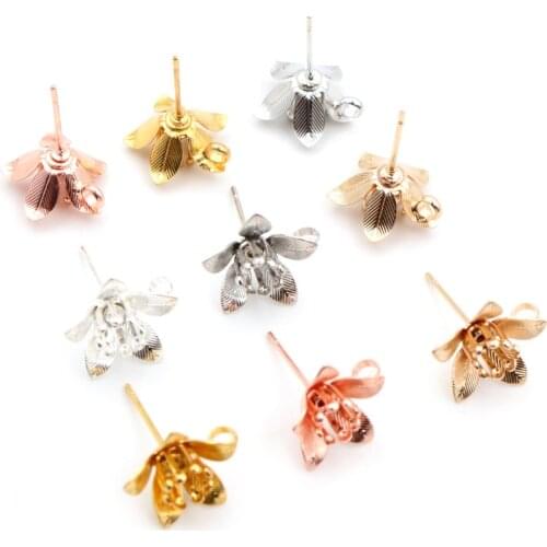 10pcs (5 pairs) 15x14mm Antique Silver Gold Bronze Plated Flower Stud Earrings Hooks Connector Link for Jewelry Making Supplies