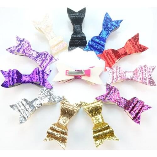12pcs/lot Double Prong Alloy Hair Clip with Glitter Sequin Bow Girl Headwear Hairpin Accessories woman Photo Props FC116