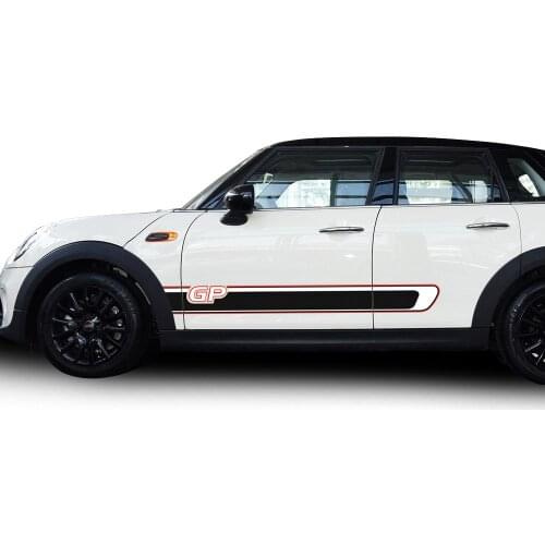 2 Pieces Racing Stripes Door Side Skirt Graphics Vinyl Decal Sticker for Mini Cooper R56 GP Rocker Stripes KK Black and White