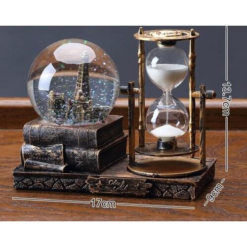 2 in 1 Retro Crystal Ball Hourglass Timer with Light Music Decoration for Desk Cabinet Living Room Home SNO88