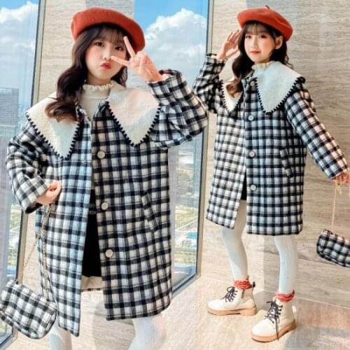 2021 Sweet Winter Autumn Woolen Coat Girls Kids Thicken Outerwear Teenage Top Costume Evening Party Childrens Clothing