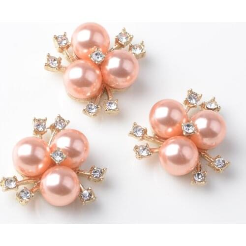 30x Flower Rhinestone Crystal Pearl Embellishment Buttons Flatback Rose Gold color
