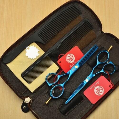 4Pcs Set 5.5'' 16cm Purple Dragon Blue 440C Professional Human Hair Scissors Hairdressing Cutting Shears Thinning Scissors Z1014