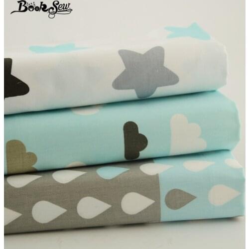 Booksew 100% cotton fabric lovely Pattern 40cmx50cm 3piece/lot Sewing for Art Work Handmade Dolls DIY Sky Blue Twill Clothes