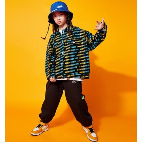 Kid Hip Hop Clothing Letters Print Jacket Top Coat Oversized T Shirt Streetwear Pants for Girls Boys Jazz Dance Costume Clothes