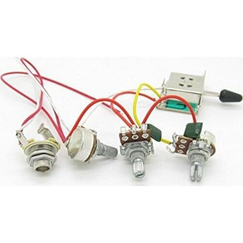 Electric Guitar Wiring Harness Prewired Kit 5-Way Switch A500K B500k Shaft Pots Volume/Tone Control Wiring Harness