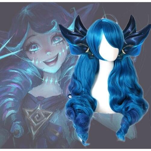 Game LOL Gwen Cosplay Wig Women Girls Gradient Blue Long Wavy Hair Halloween Party Heat Resistant Wigs Cos Props C95M165