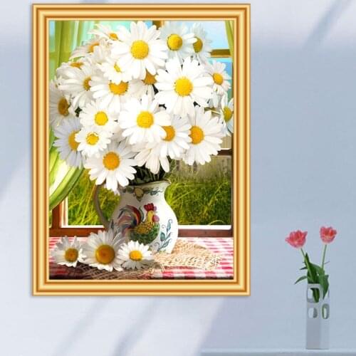 Full Square Round 5D Diamond Painting Daisy Vase Diy Cross Stitch Diamond Embroidery Flower Mosaic Picture of Rhinestones Decor