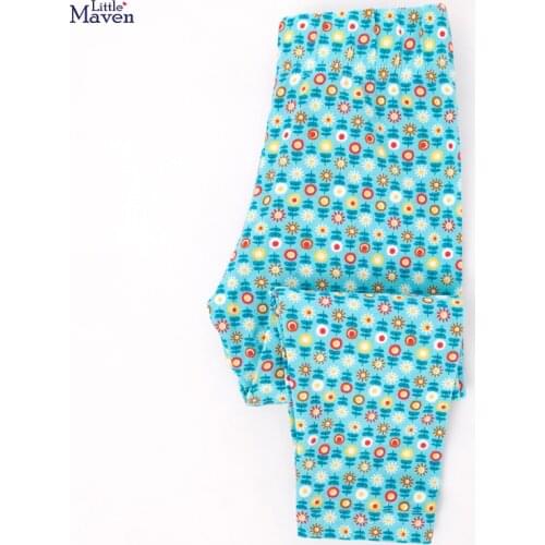 Little Maven New Spring Autumn Children Cute Sky Blue Floral Printed Basic Quality Cotton Knitted Girls Casual Pants