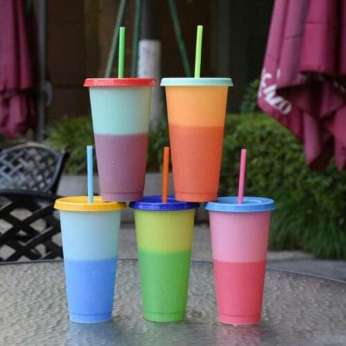 Reusable Color Changing Cold Cups Plastic Tumbler With Lid Reusable Plastic Cup 24 Oz Summer Collection Pack Of 5 Dropshipping