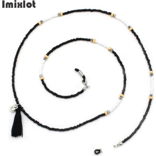 Trendy Reading Glasses Chain Handmade Black White Beads Eyeglass Sunglasses Spectacle Cord Neck Strap String Mask Chain Eye Wear